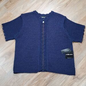 🔺️NWT Sag Harbor Navy Yarn Open Front Short Sleeve Sweater XLarge